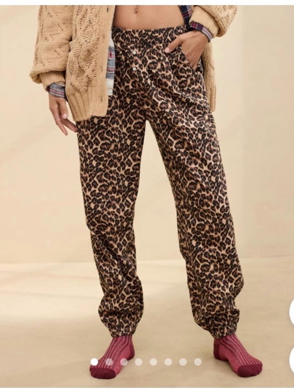Leopard Print Relaxed Jogger Pants - Brown, Sz L